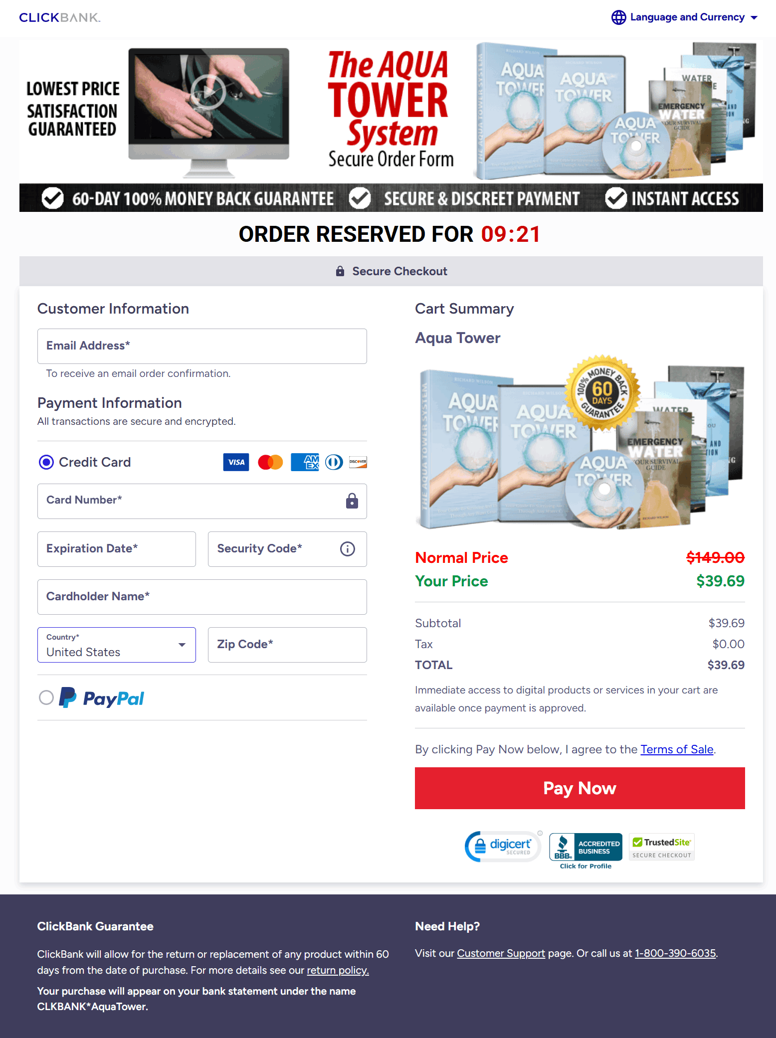 The Aqua Tower Checkout Page